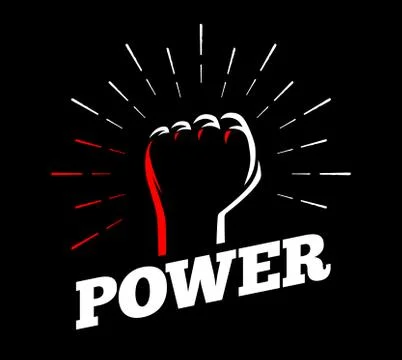 Power back fist vector isolated sign on black background and vintage sun burs Stock Illustration