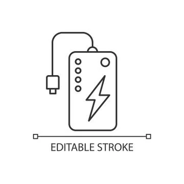 Power bank pixel perfect linear icon. Powerbank. Portable battery. Handheld USB Ilustração Stock