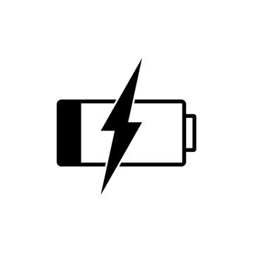 Power battery or battery charging icon in black on an isolated white background Stock Illustration