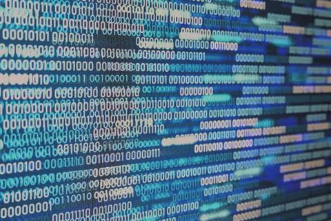 Power of big data. binary code information bit on computer monitor screen dis Stock Illustration