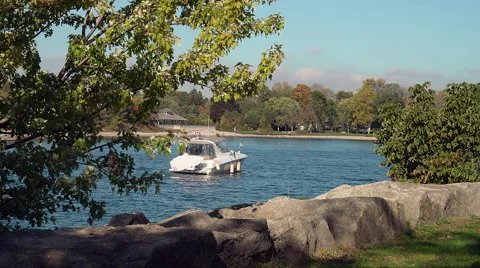 Power boat moving slowly forward Stock Footage 68396902
