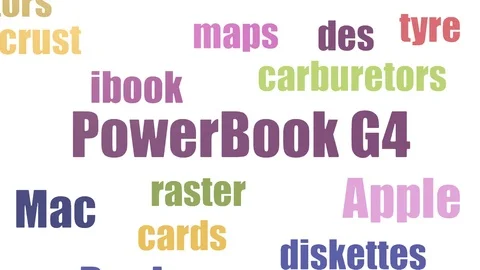 Power Book G4 Tagcloud Animated Isolated On White Video stock 107220032
