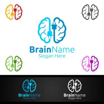 Power Brain Logo with Think Idea Concept Design Stock Illustration