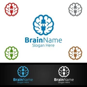 Power Brain Logo with Think Idea Concept Design Illustrazione stock