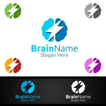 Power Brain Logo with Think Idea Concept Design Stock Illustration