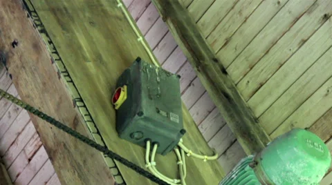 Power breaker supply box attached to wooden board Stock Footage 32287567