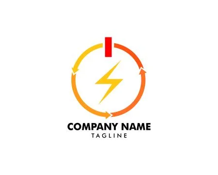 Power Button and Lighting Bolt Logo Template Design Vector Stock Illustration