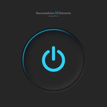 Power button on a black background. User interface elements in the style of Stock Illustration