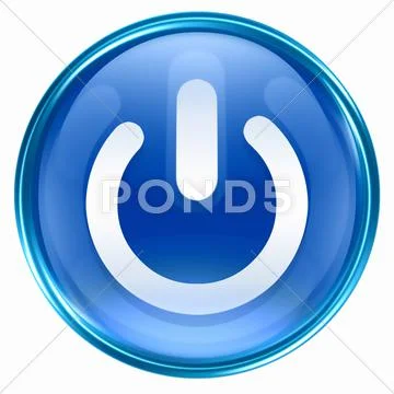 Power button blue, isolated on white background. Stock Illustration