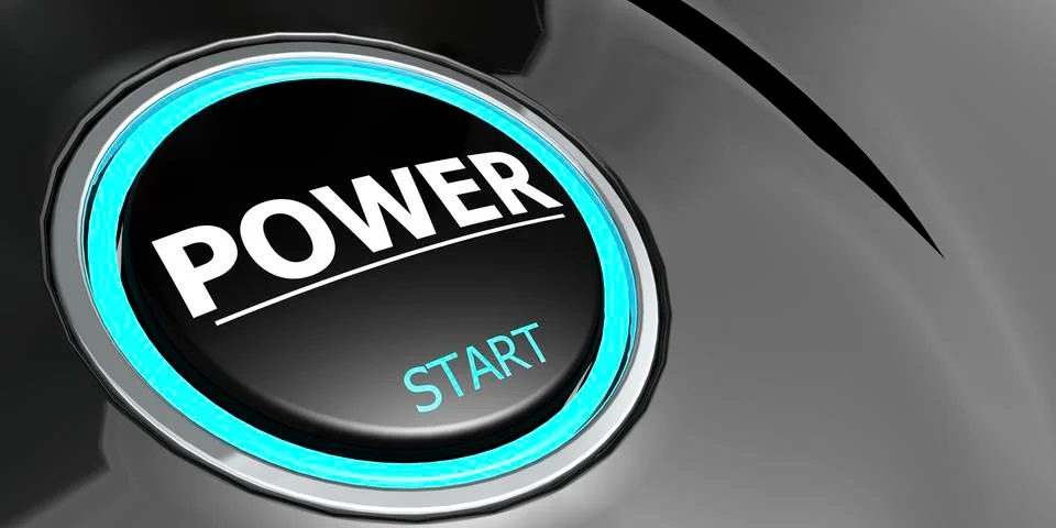 Power button with blue lighting Stock Illustration