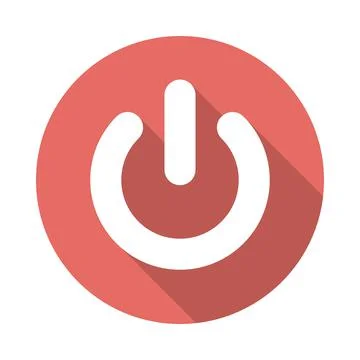 Power button circle icon with long shadow. Flat design style. Power on off bu Stock Illustration