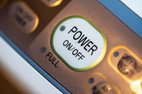 Power on button on electrical device. Close up button. Foto stock