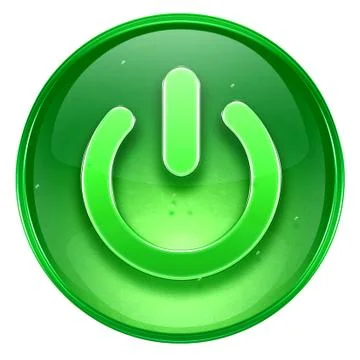Power button green, isolated on white background. 库存插图