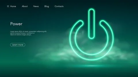 Power button, hi-tech on and off sign, futuristic technology with turquoise n Stock Illustration