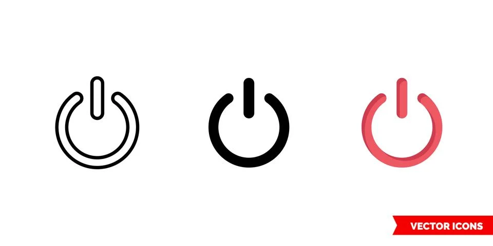 Power button icon of 3 types. Isolated vector sign symbol. Stock Illustration