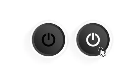 Power on button icon. Black button power. Push-button power of. Power with Stock Illustration