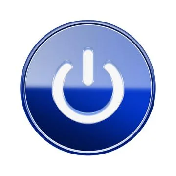 Power button icon glossy blue, isolated on white background Stock Illustration