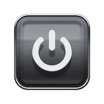 Power button icon glossy grey, isolated on white background Stock Illustration
