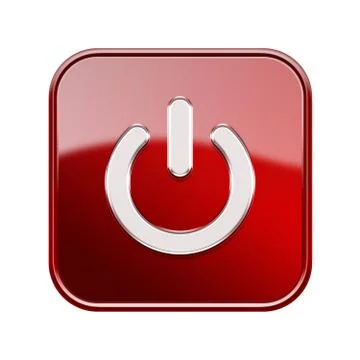 Power button icon glossy red, isolated on white background Ilustração Stock