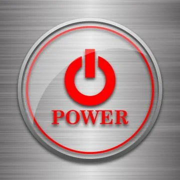 Power button icon. Internet button on metallic background.. Illustrazione stock