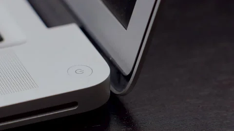 Power button laptop closeup Stock Footage 151038394
