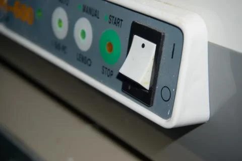 Power button machine with auto and manual instruction Stock Photos