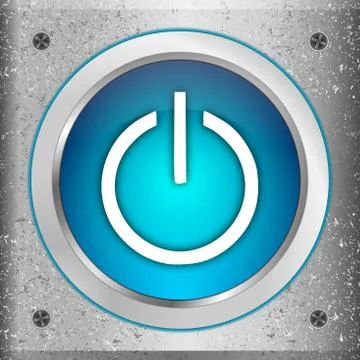 Power Button on a metal plate - 3D illustration Ilustração Stock