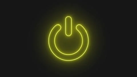 Power button neon sign glowing yellow on black background, animated abstrac.. Stock Footage 345548099