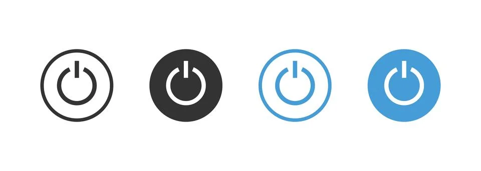 On off power button. Start black and blue icon. Isolated flat vector illust.. Illustrazione stock