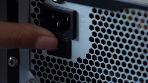 Power button switching-on, generator or computer server, outdated technologies Stock Footage 97559798
