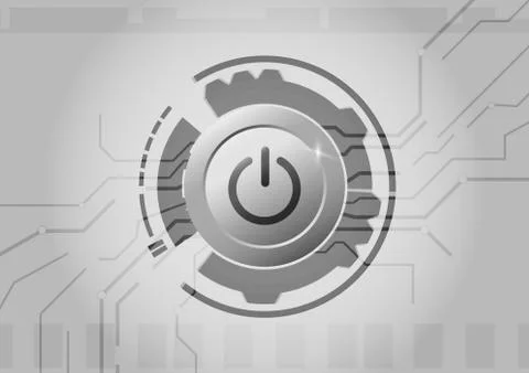 Power button on top of circuit board vector background Stock Illustration