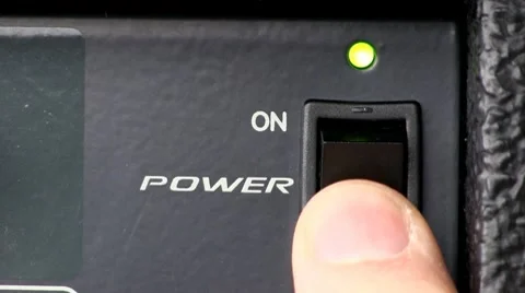 Power button turn on/off; powered audio mixer Stock Footage 10592199