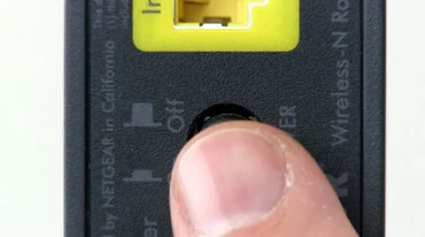 Power button turn on/off; wireless network router Stock Footage 10592175