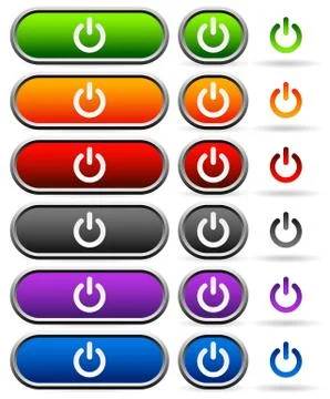 Power buttons in different colors Ilustración de archivo