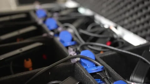 Power Cabels. Sound Engineering Installation Of Professional Audio Equipment. Stock Footage 237462331