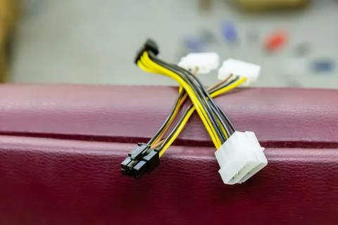 Power cable computer close-up 4 pin molex socket to sata adapter cable Stock Photos