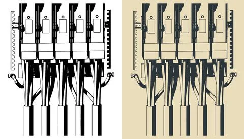 Power cable distribution rack close up Stock Illustration