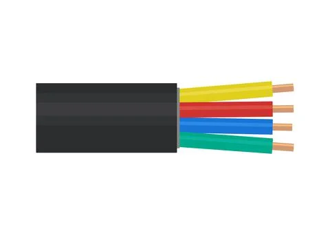Power cable, electric copper wire, optic fiber network cable. Wire line for Stock Illustration