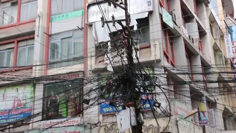 Power cable mess in nepal streets Stock Footage 74507208