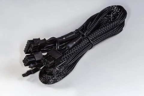 Power cable of modular computer power supply in braided sleeving Foto stock