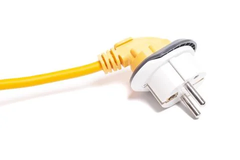 Power cable with universal white plug adapter isolated on white 스톡 사진