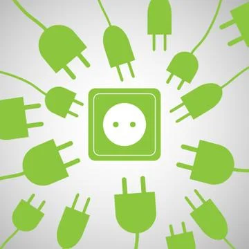 Power cables with socket, vector. Illustrazione stock