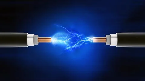 Power cables with sparkles on blue background. 3D illustration Stock Illustration