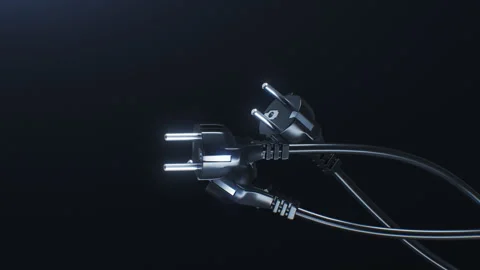 Power Cables Turning on Black Background Loop 3d Animation. Black Plugs and Stock Footage 310135154