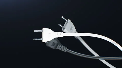 Power Cables Turning on Black Background Loop 3d Animation. Electrical Stock Footage 310794960