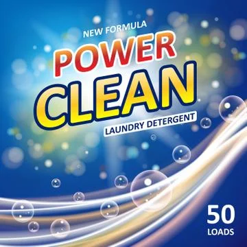 Power clean soap banner ads design. Laundry detergent colorful Template. Washing Stock Illustration
