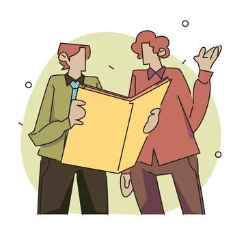 The Power of Communication. Two Characters Discuss Important Documents Stock Illustration