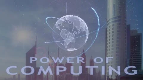 Power of computing text with 3d hologram of the planet Earth against the Illustrazione stock