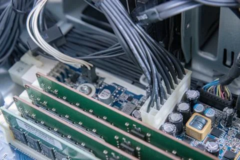 Power Connector and Internal Cabling in Computer System Stock Photos