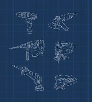 Power construction tools blue Stock Illustration